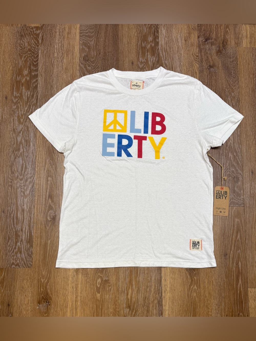 liberty White Short Sleeve Tee with Multicolor Logo